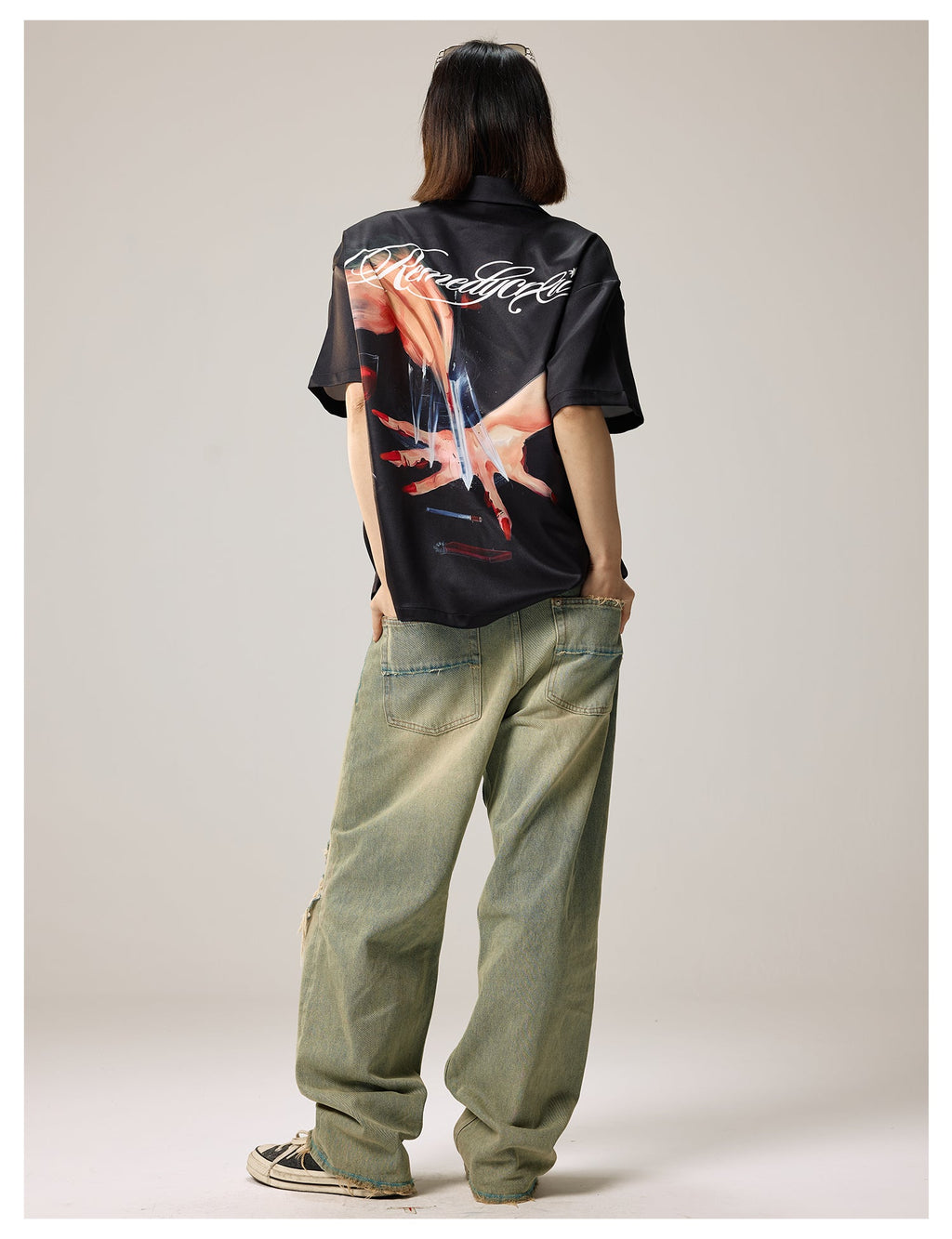 Remedy Finger and Wine Glass Full Print Short Sleeve Cuban Shirt