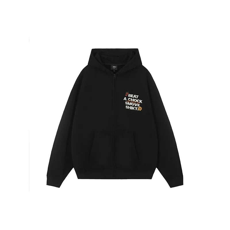 Achock Floral Patch Embroidered Zip Up Hoodie