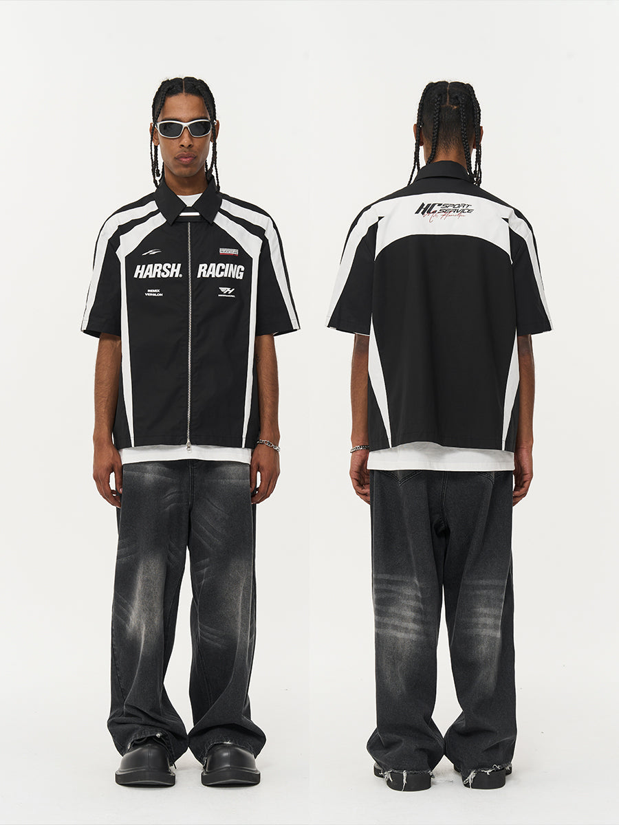 Harsh and Cruel Contrast Color Racing Short Sleeve Shirt