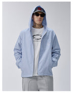 F2CE Striped Zip Up Hooded Shirt Jacket