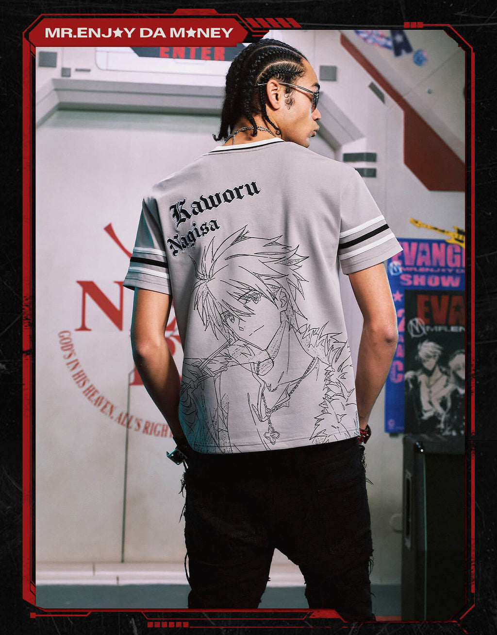 MEDM x EVA NEVER END Character Sketch Print Name Embroidered V Neck Tee