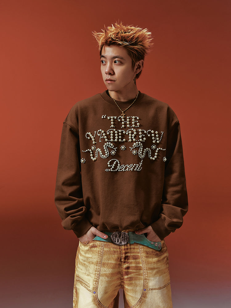 YADcrew Pearl-Embellished Snake Shadow Pattern Sweatshirt