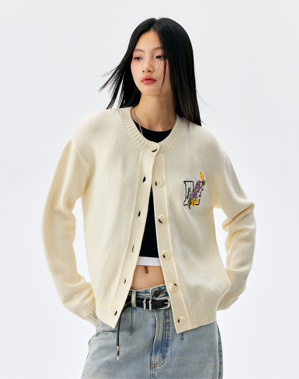 MEDM Floral Embroidered Knit Cardigan