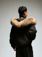 1807 Faux Fur Hood Trim Bomber Jacket