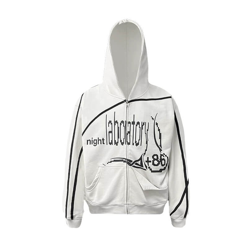 Night Lab Mosaic Print Ribbon Line Zip Up Hoodie