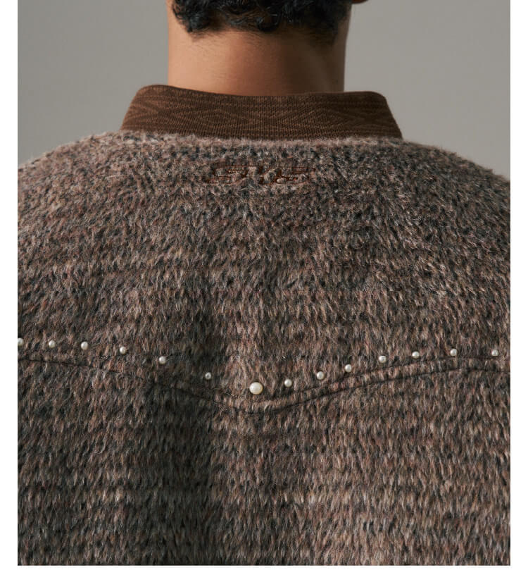 S45 Pearl Studded Fur Varsity Jacket