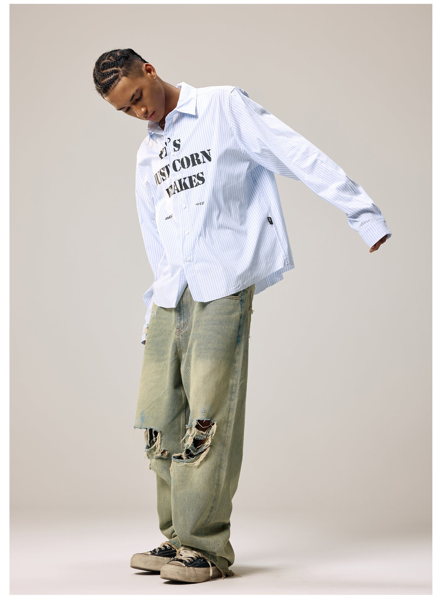 Remedy Letter Print Striped Long Sleeve Shirt