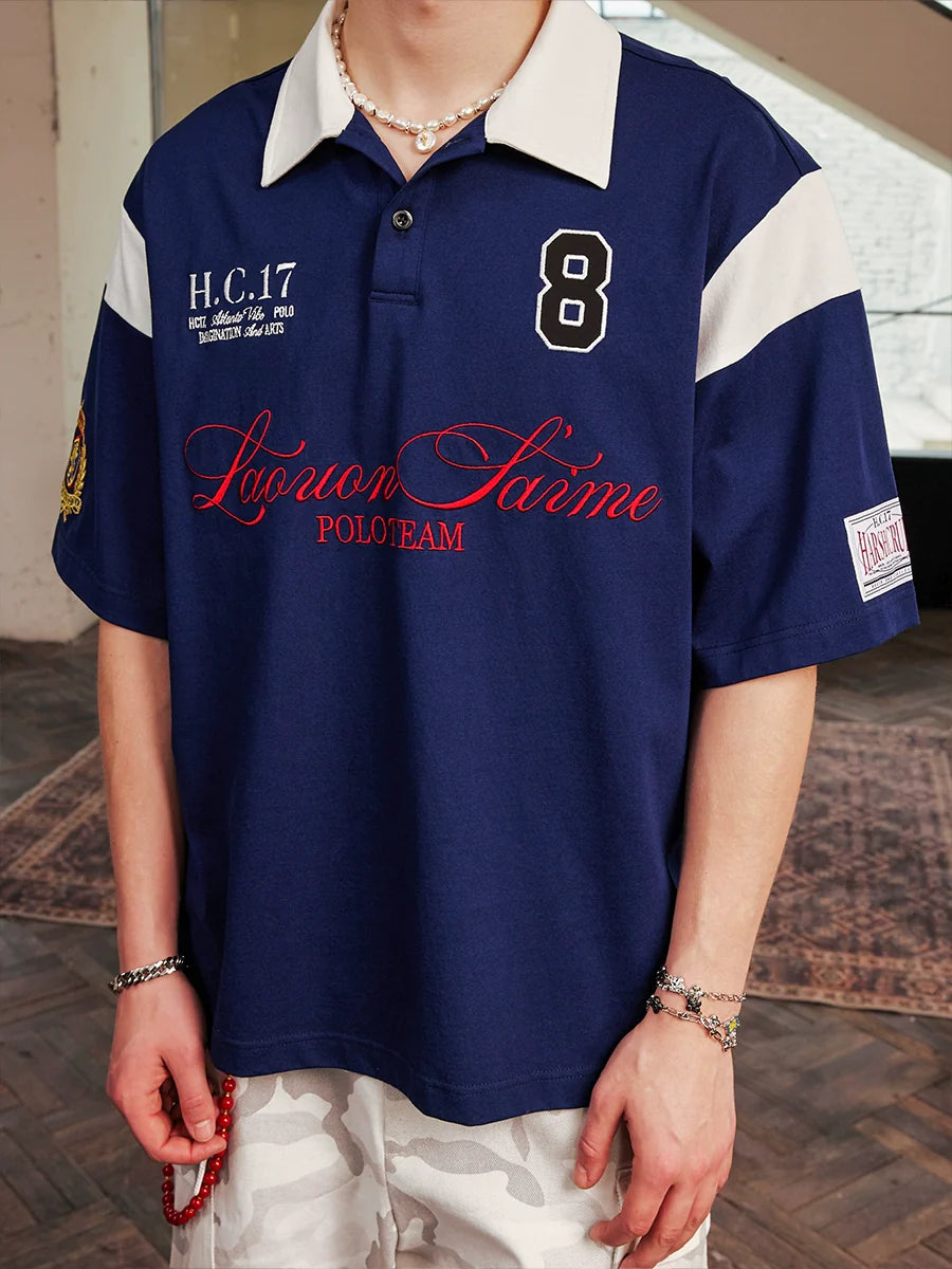 Harsh and Cruel Colorblock Number Embroidered Polo