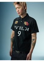 EVILKNIGHT(EK) Embroidered and Logo Printed Washed Polo