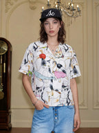 YADcrew All Over Cat Print Short Sleeve Shirt