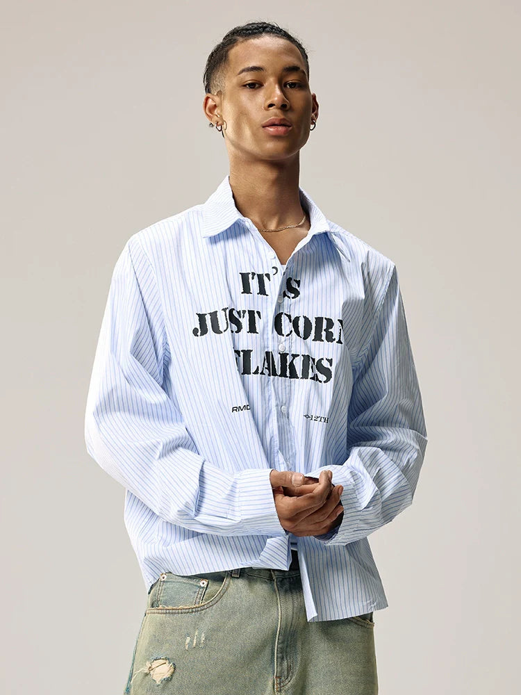 Remedy Letter Print Striped Long Sleeve Shirt