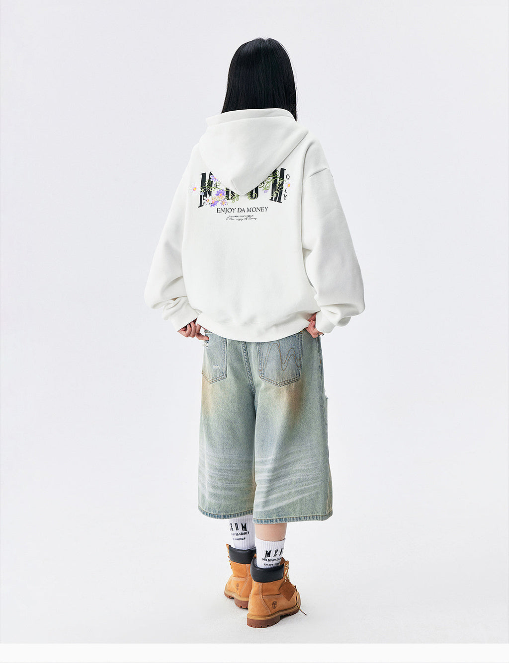 MEDM Floral Logo Embroidered Zip Up Hoodie