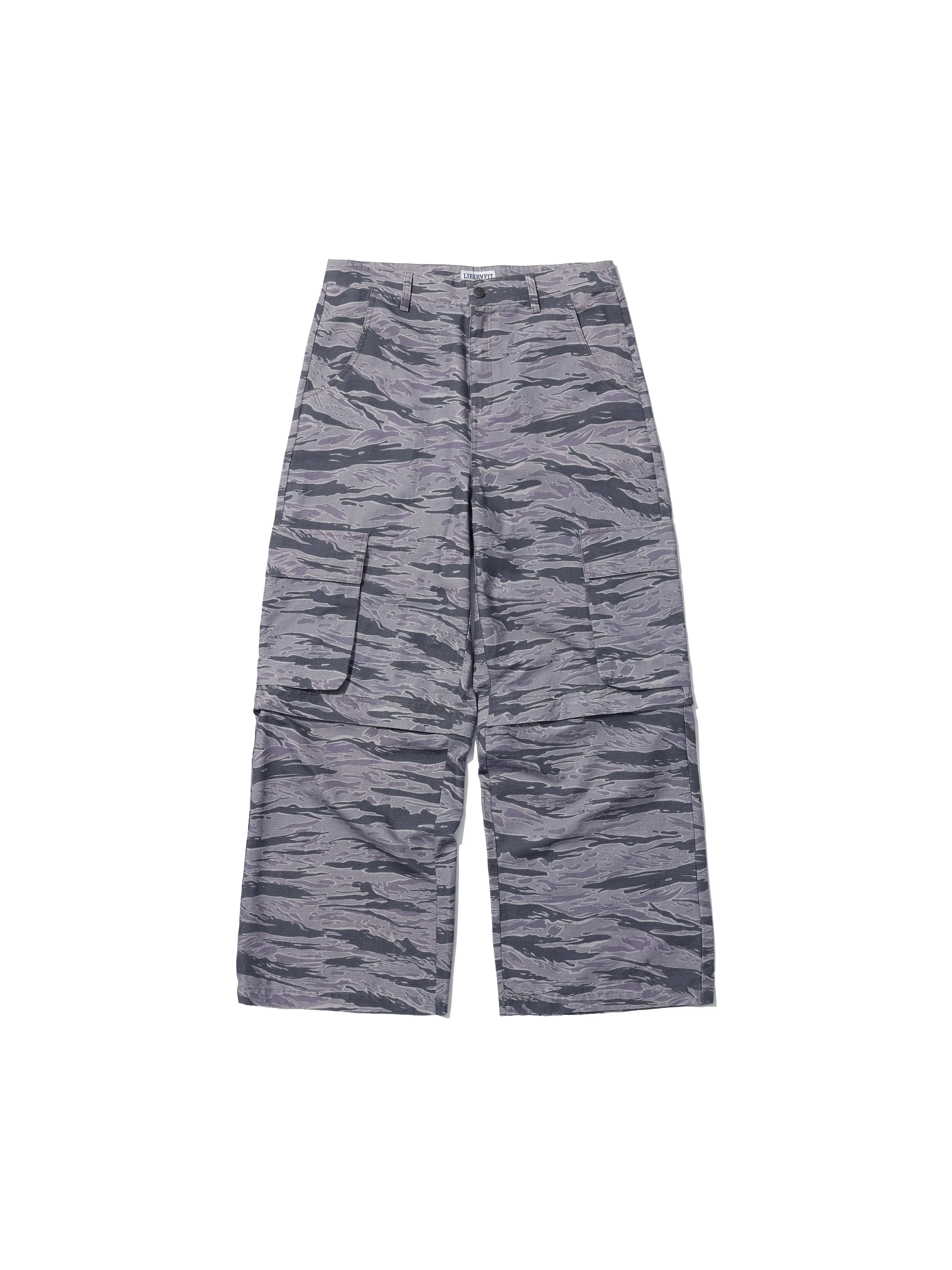 LIBERAFIT Tiger Camo 3D Patch Pocket Zip Off Cargo Pants
