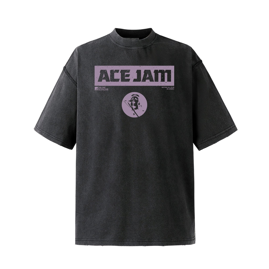 NOVACAM ACE JAM Vintage Washed Black Stitch Tee