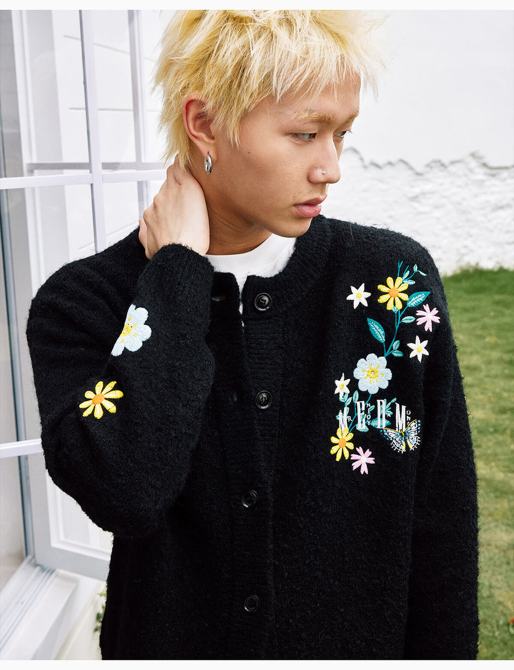 MEDM Floral Vine Embroidered Knit Cardigan
