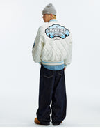 MEDM Diamond Quilted PU Leather Varsity Jacket