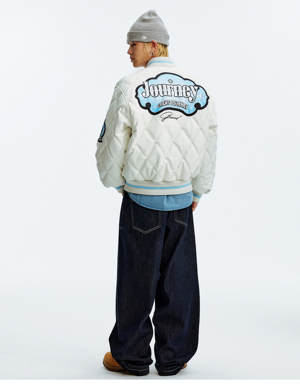 MEDM Diamond Quilted PU Leather Varsity Jacket