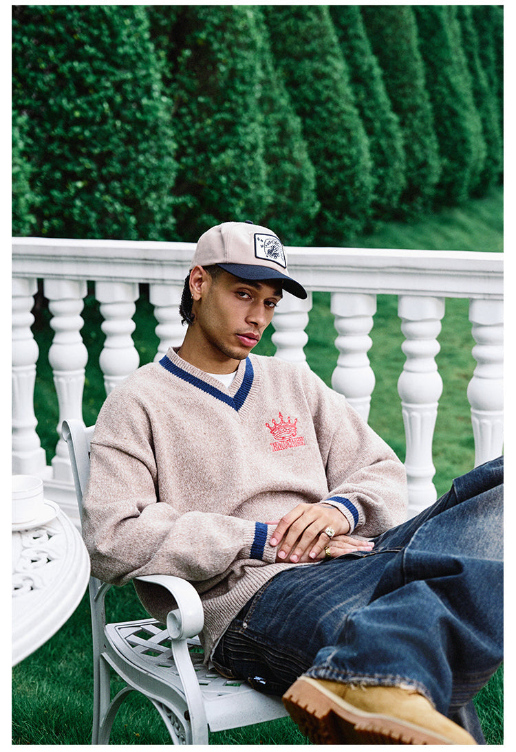 Remedy Embroidered V Neck Knit Sweater