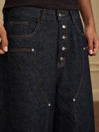YADcrew Double Knee Denim Baggy Below Knee Shorts