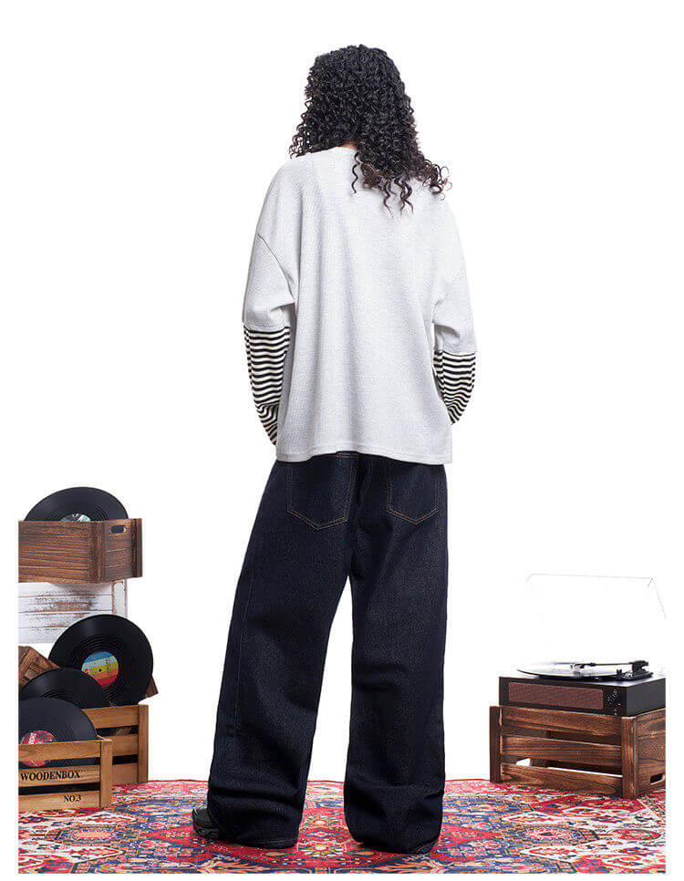 F3F Select Layered Stripe Long Sleeve Waffle Tee