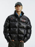 MEDM Leopard Patch PU Leather Puffer Jacket