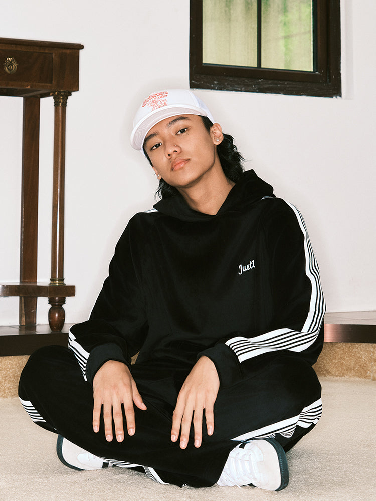 JUST VIBE Side Stripe Velvet Hoodie