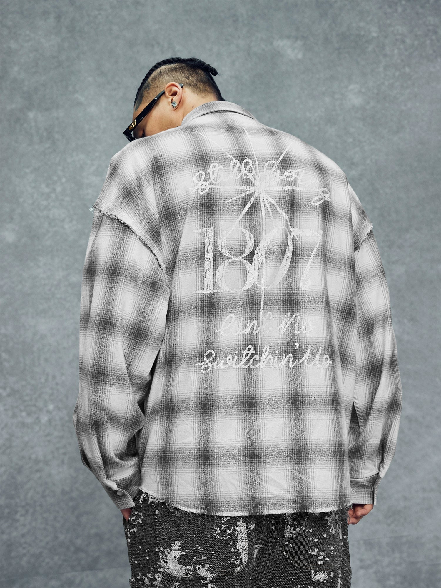 1807 Plaid Distressed Long Sleeve Shirt