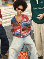 STEEPC Multicolor Gradient Heart Patch Knit Cardigan