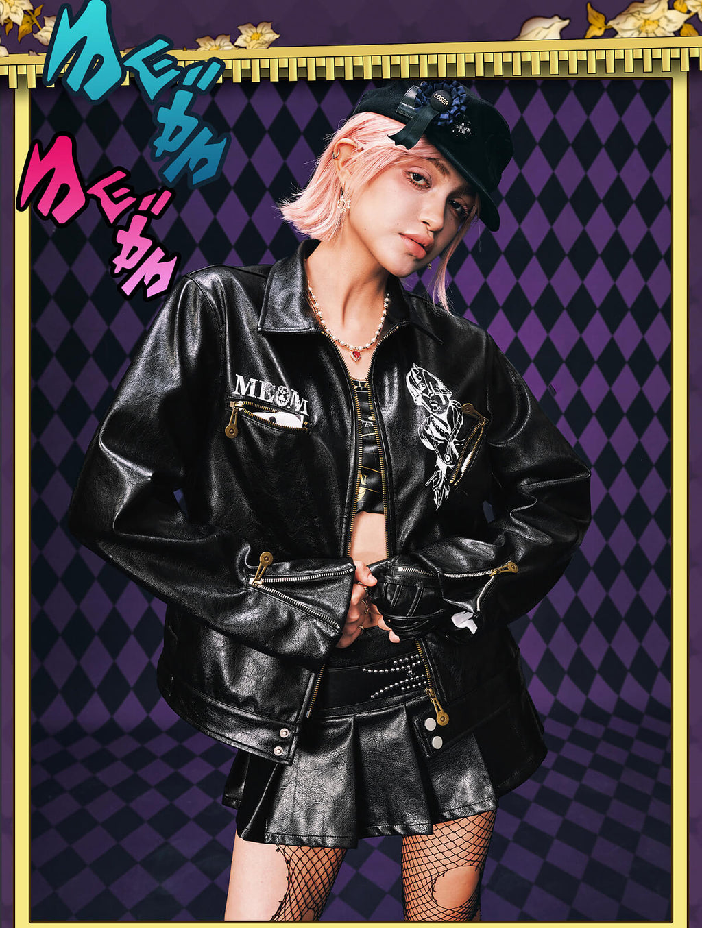 MEDM × JOJO PU Leather Biker Jacket