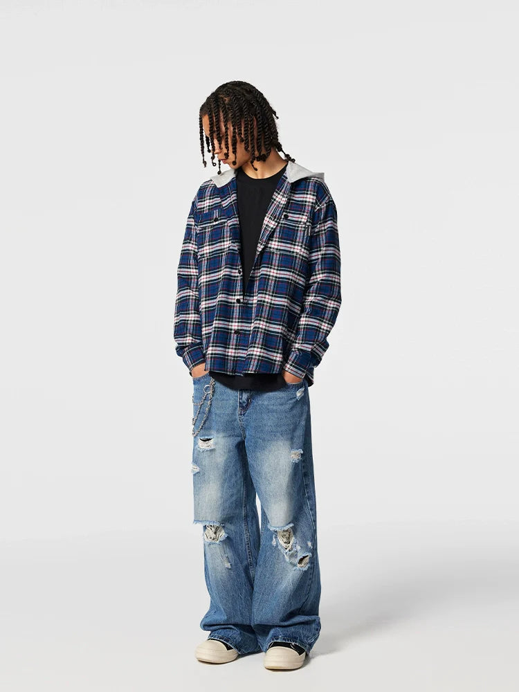 Achock Plaid Hooded Long Sleeved Shirt