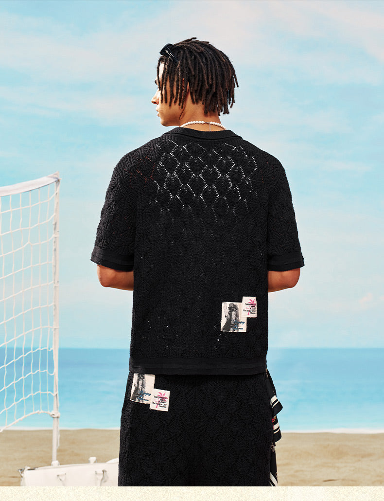 MEDM x STK Patch Embroidery Open Knit Short Sleeve Shirt