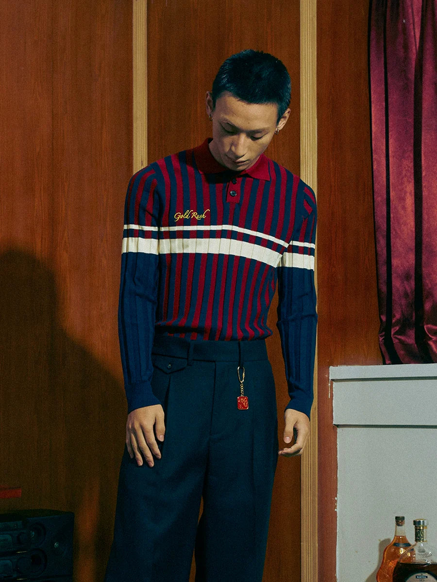 SOD Co. Rib Knit Striped Polo Shirt