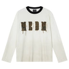 MEDM Frayed Logo Patch Washed Distressed Long Sleeve Tee