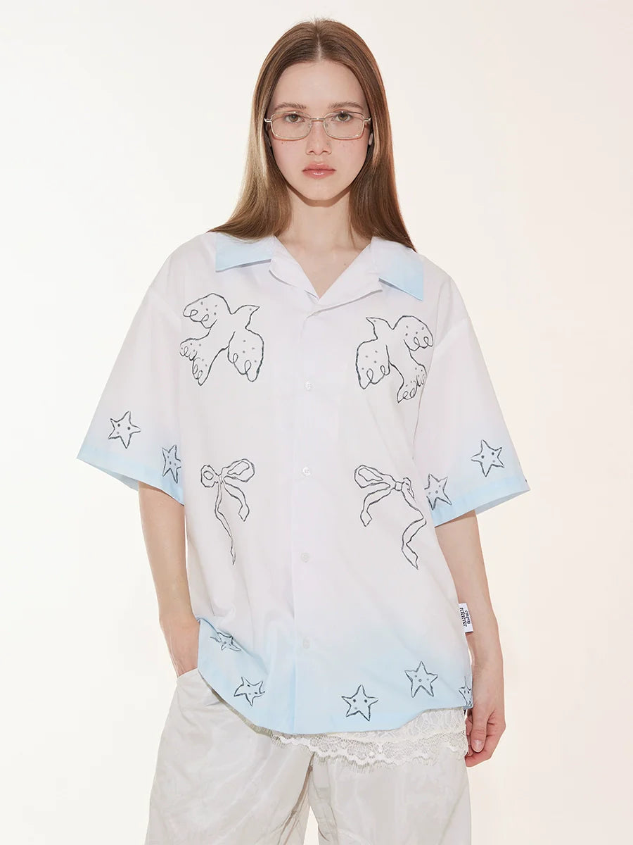EMPTY REFERENCE Gradient Pigeon Print Short Sleeve Shirt