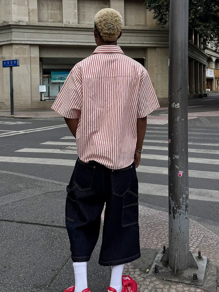 STEEPC Striped Boxy Wide Short Sleeve Shirt
