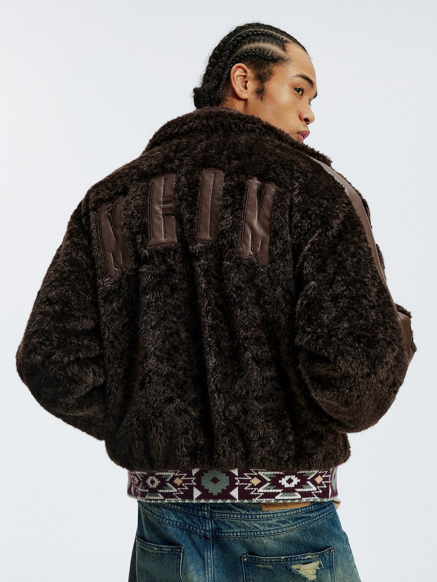 MEDM Ethnic Trim Belted Sherpa Jacket