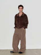 LIBERAFIT Wool Tweed Grid Pattern Pleated Baggy Trousers