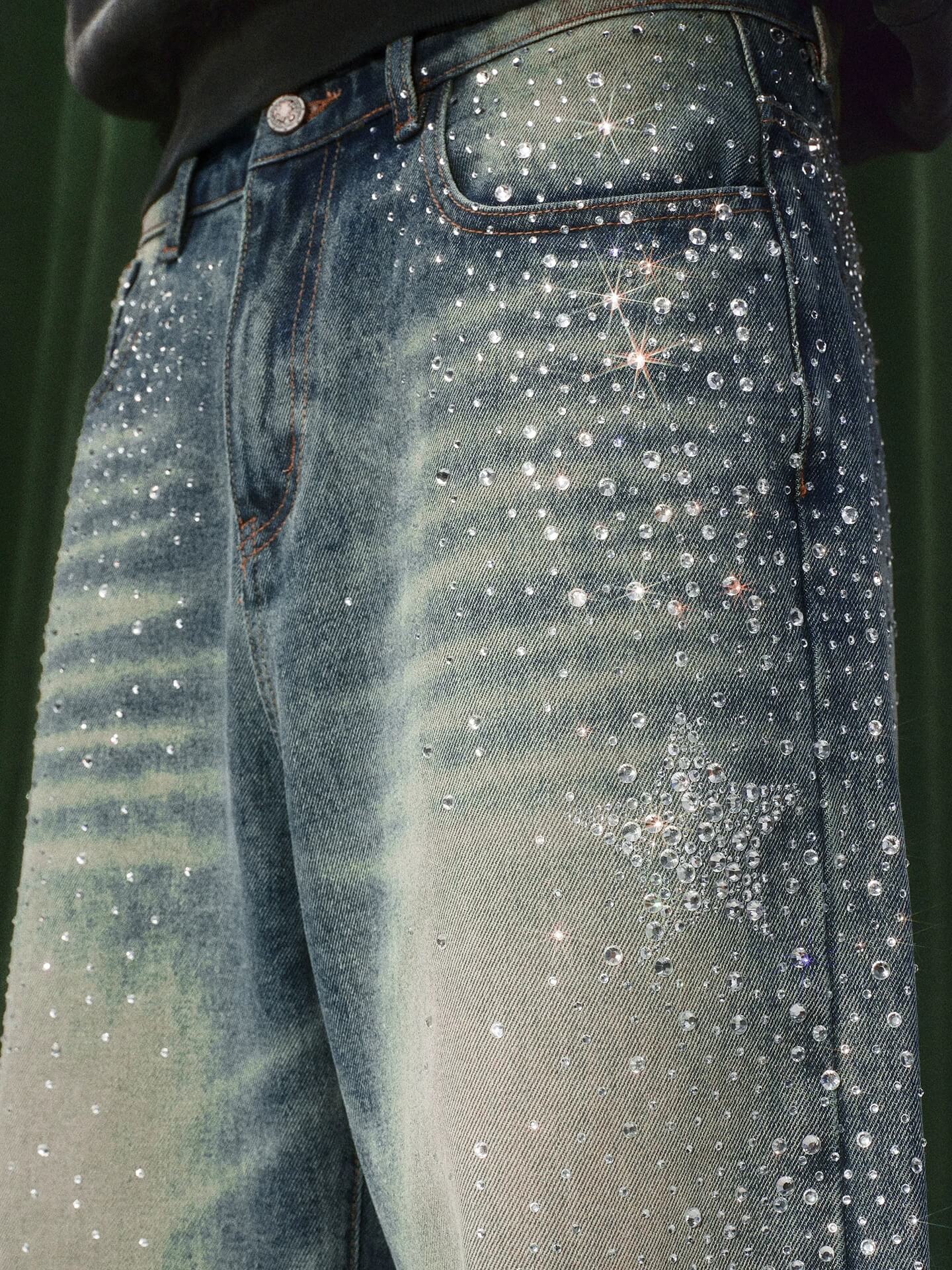 YADcrew Jeweled Rhinestone Star Washed Jeans
