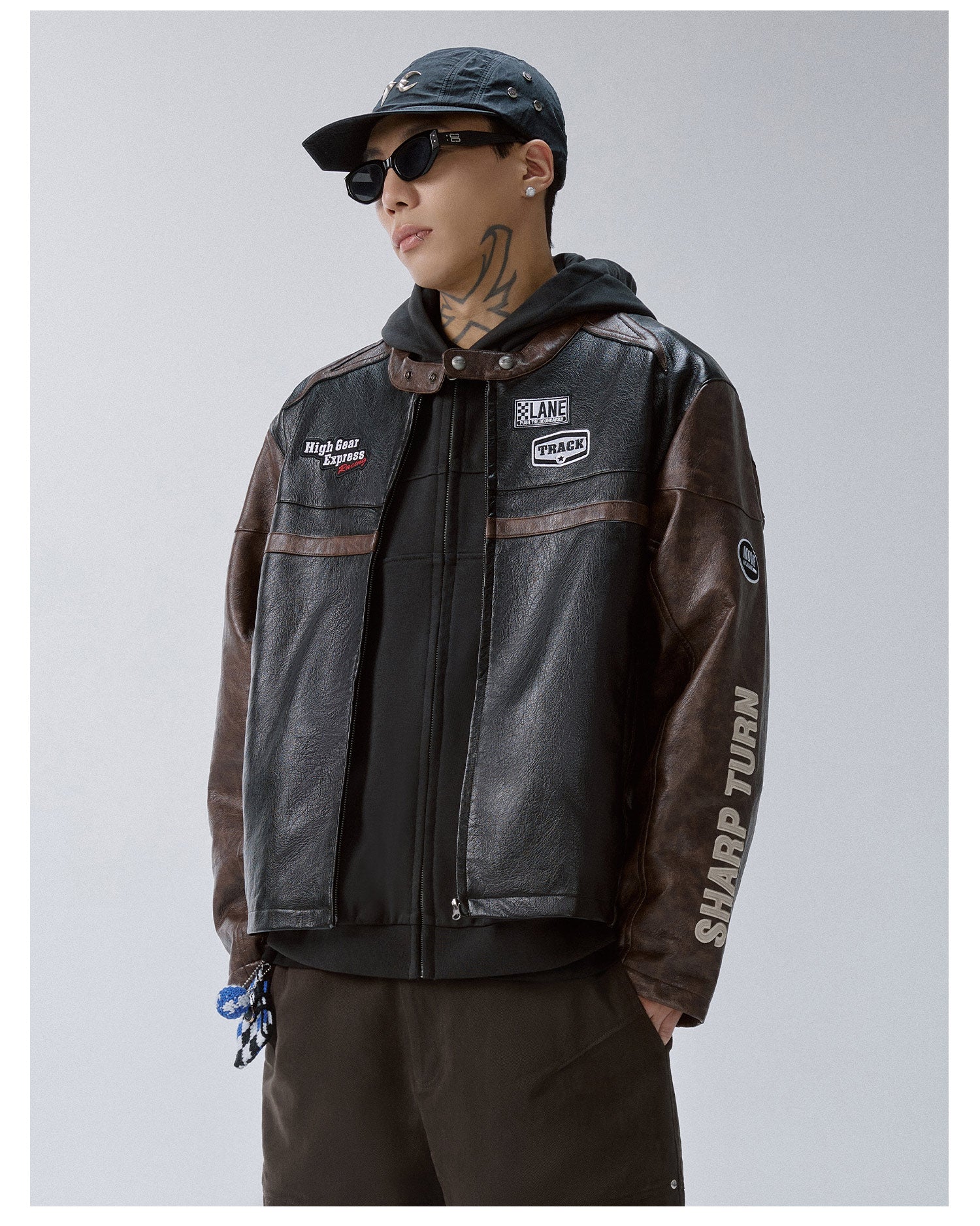 F2CE Embroidery Patch PU Leather Racing Jacket
