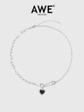 AWE Diamond Pin Black Heart Chain Necklace