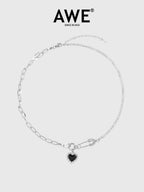 AWE Diamond Pin Black Heart Chain Necklace
