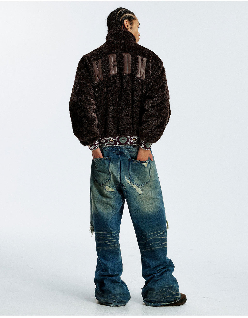 MEDM Ethnic Trim Belted Sherpa Jacket