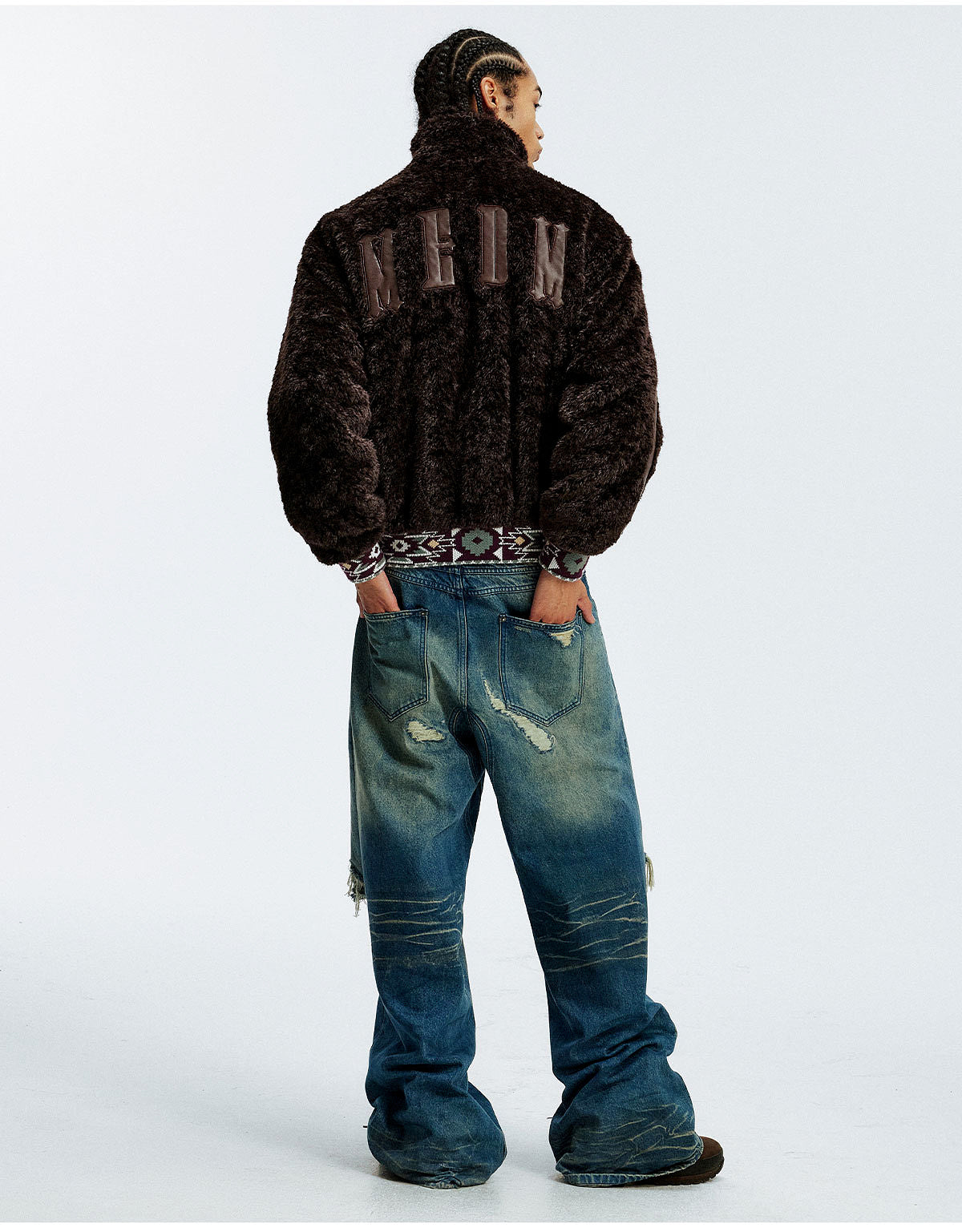 MEDM Ethnic Trim Belted Sherpa Jacket