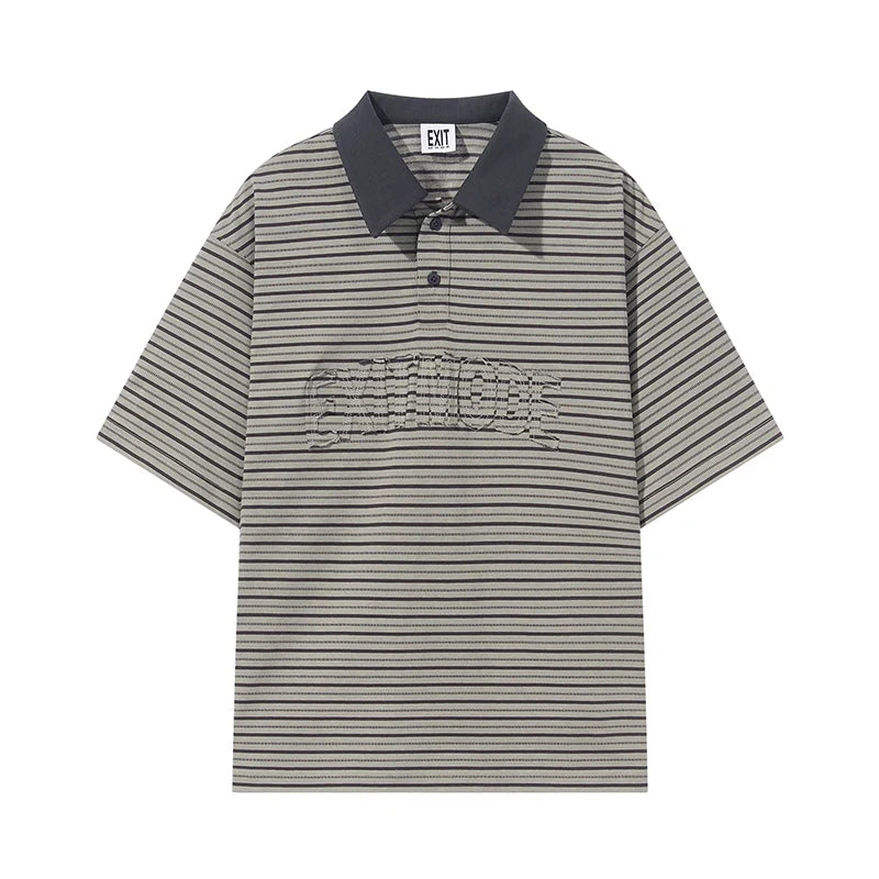 BLIND NO PLAN Striped Raw-Edge Patch Polo