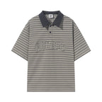 BLIND NO PLAN Striped Raw-Edge Patch Polo