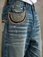 YADcrew Scorched Embroidery Washed Distressed Whisker Jeans