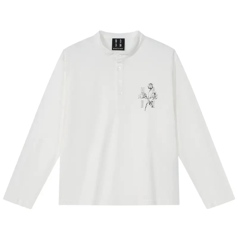 MEDM Rose Print Henley Long Sleeve Tee