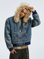 MEDM Ethnic Paisley Denim Hooded Jacket