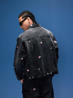 1807 All Over Floral Embroidered Washed Denim Jacket