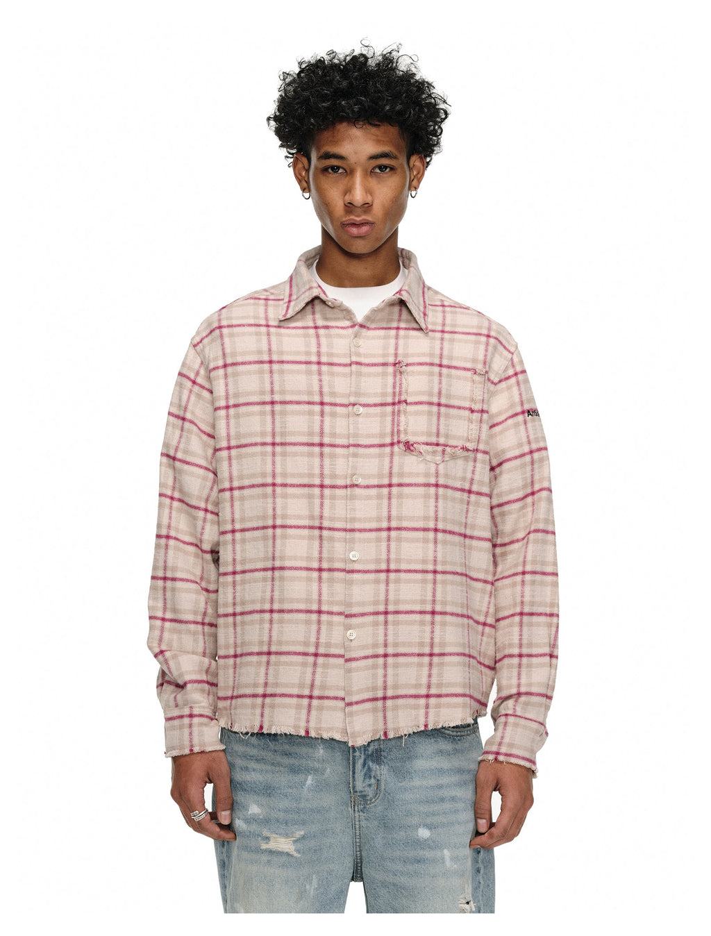 ANTIDOTE Destroyed Plaid Long-Sleeve Shirt